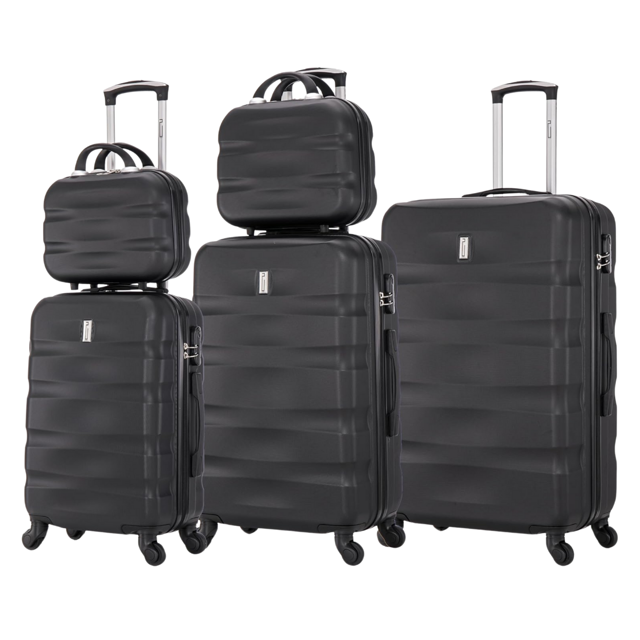 Juego de maletas de 5 piezas AeroWave | Maleta de cabina | Maleta Mediana | Maleta grande | 2x Tocador – Azul