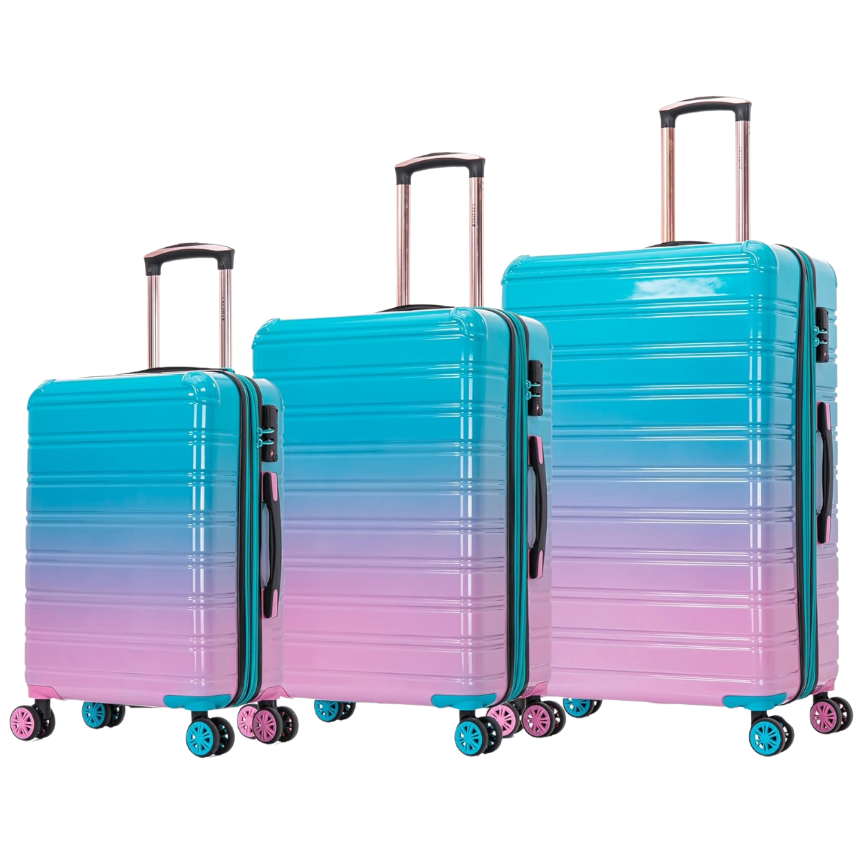 3-piece Polycarbonate suitcase set | Cabin suitcase | Medium suitcase | Large suitcase - Violet gradient