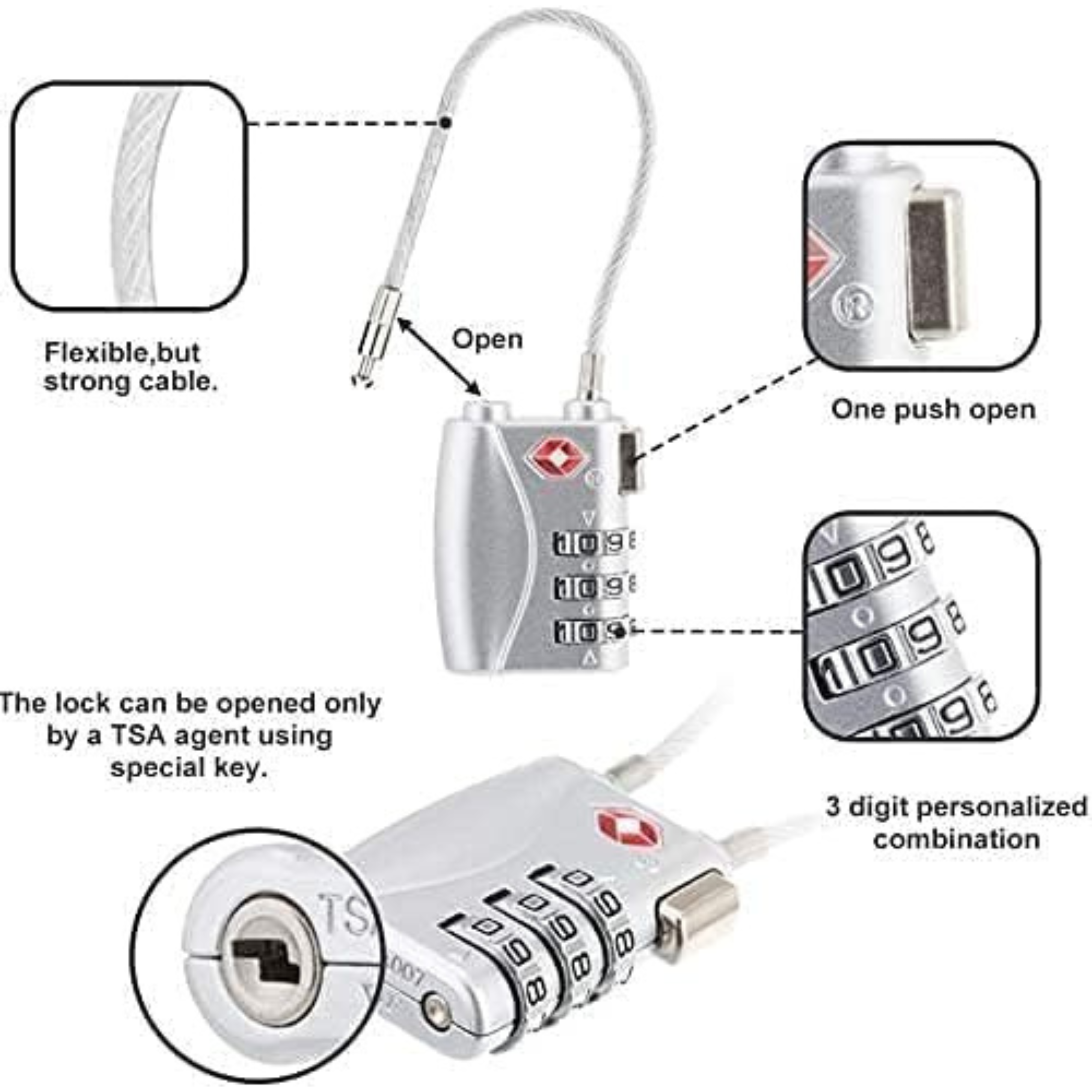 Cadenas TSA Valise Avion | Cadenas Code | Cadenas Valise | Protection Idéale pour Vos Bagages |