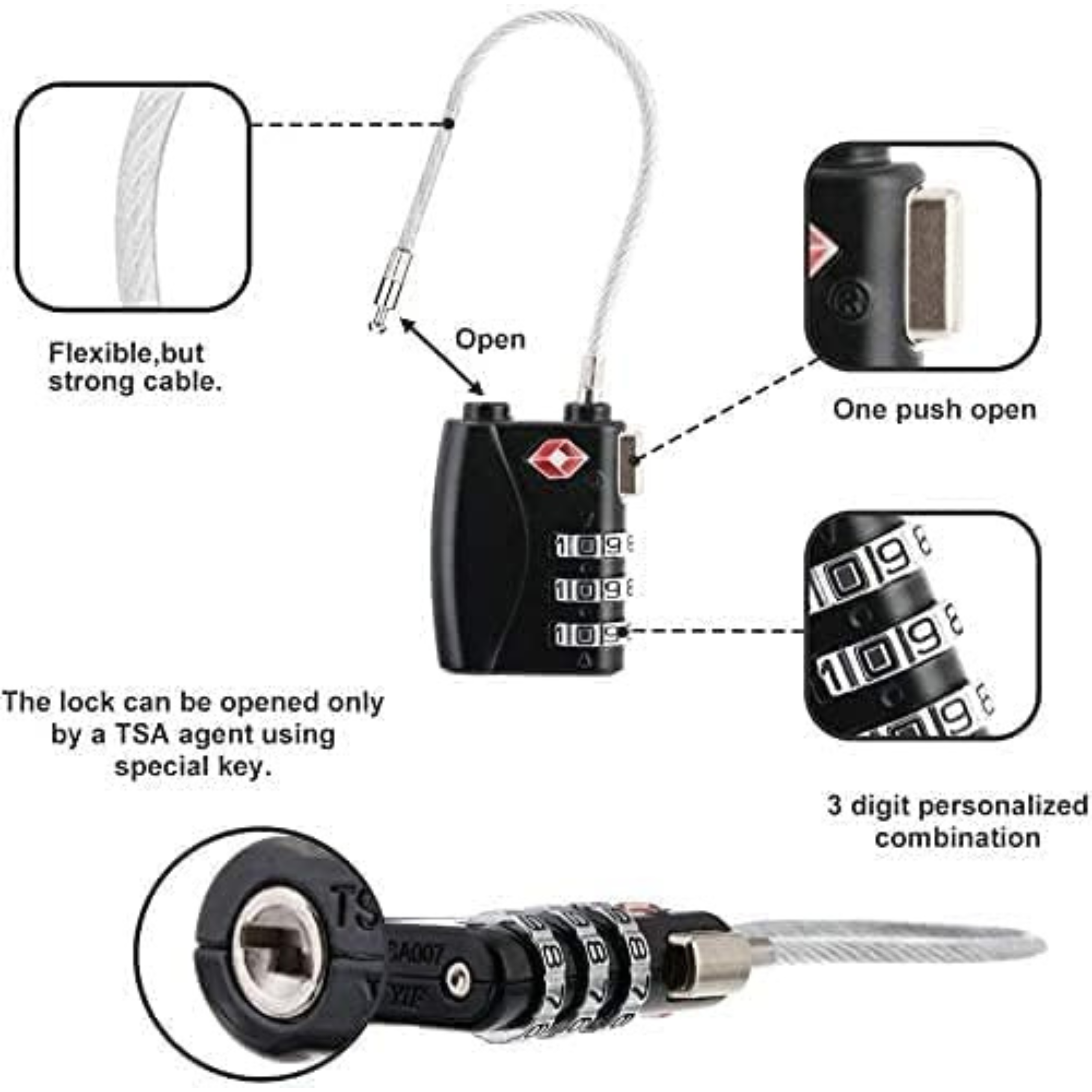 Cadenas TSA Valise Avion | Cadenas Code | Cadenas Valise | Protection Idéale pour Vos Bagages |