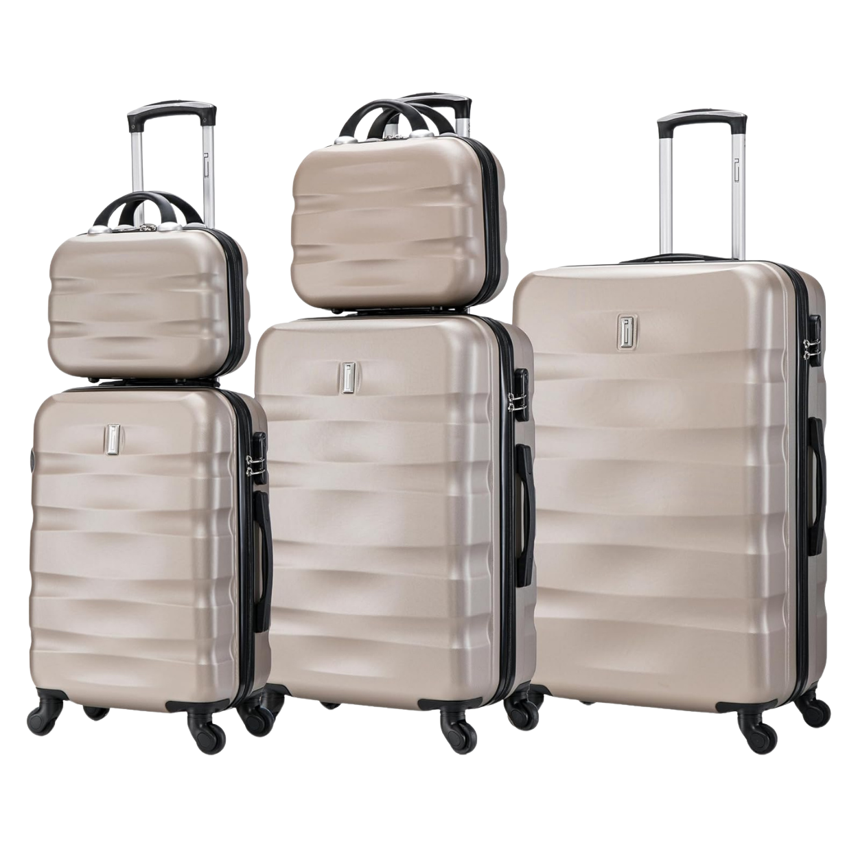 Juego de maletas de 5 piezas AeroWave | Maleta de cabina | Maleta Mediana | Maleta grande | 2x Tocador – Azul