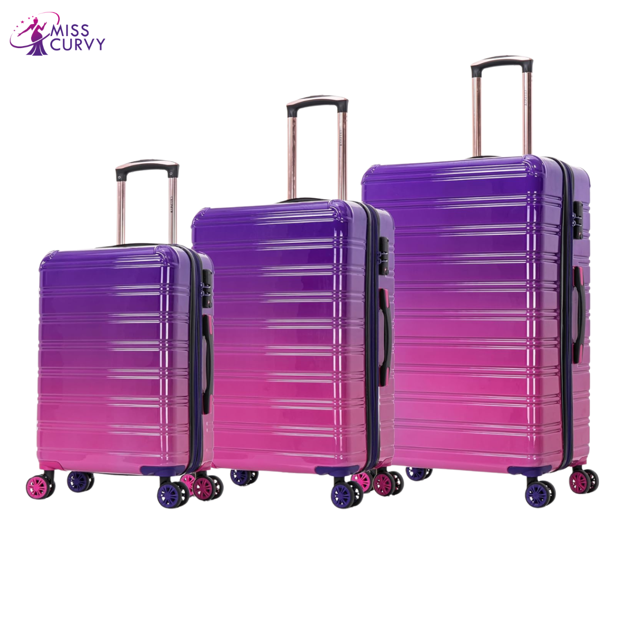 3-piece Polycarbonate suitcase set | Cabin suitcase | Medium suitcase | Large suitcase - Violet gradient