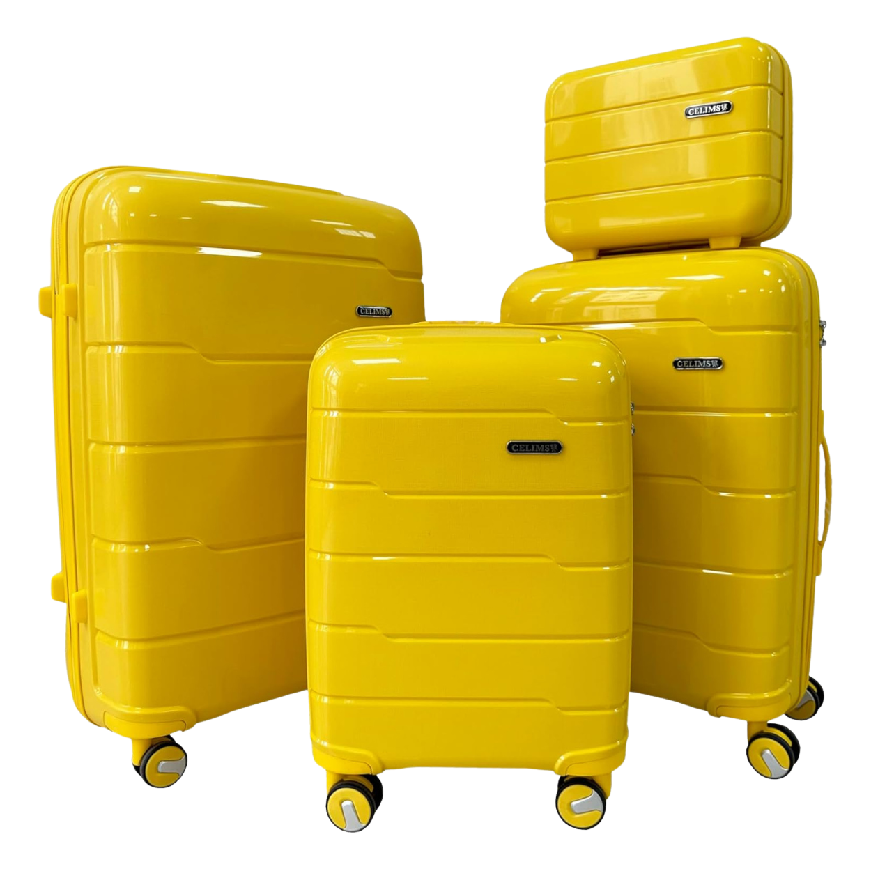 Polypropylene 4-piece suitcase set | Cabin suitcase | Medium suitcase | Large suitcase | Vanity case - Yellow