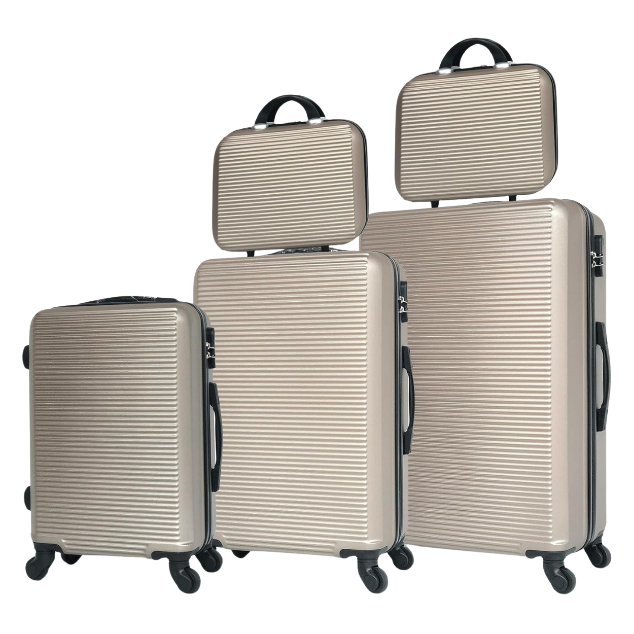 5-piece Week-end suitcase set | Cabin suitcase | Medium suitcase | Large suitcase | 2x Vanity case - Champagne