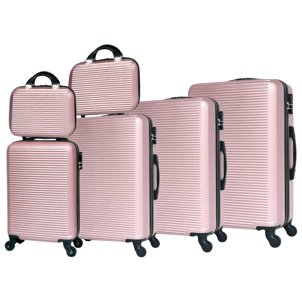 6-Piece Weekend Luggage Set | Cabin Suitcase | Medium Suitcase | Large Suitcase | 2x Vanity Cases – Rose Gold
