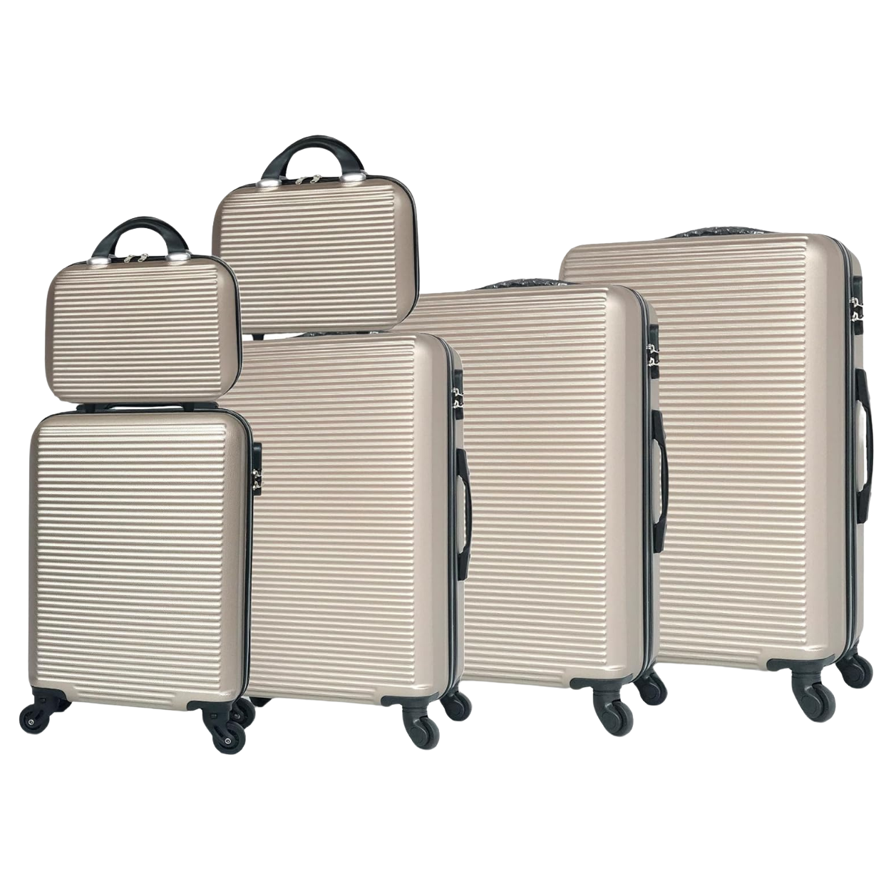 6-Piece Weekend Luggage Set | Cabin Suitcase | Medium Suitcase | Large Suitcase | 2x Vanity Cases – Champagne
