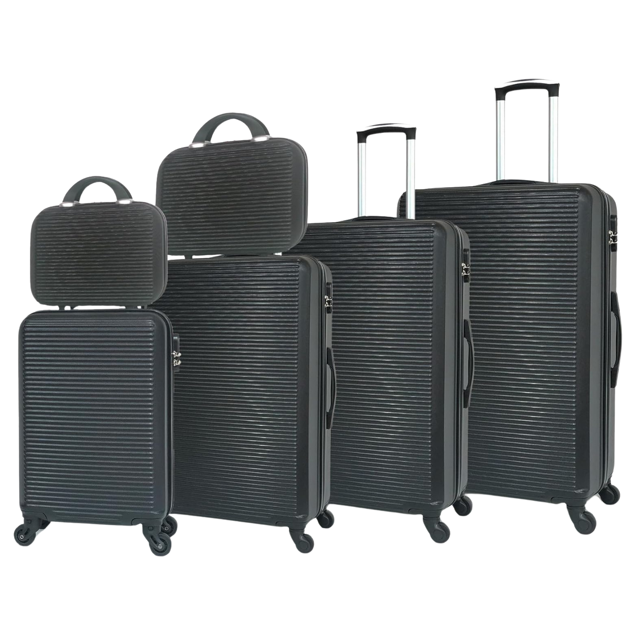 6-Piece Weekend Luggage Set | Cabin Suitcase | Medium Suitcase | Large Suitcase | 2x Vanity Cases – Black