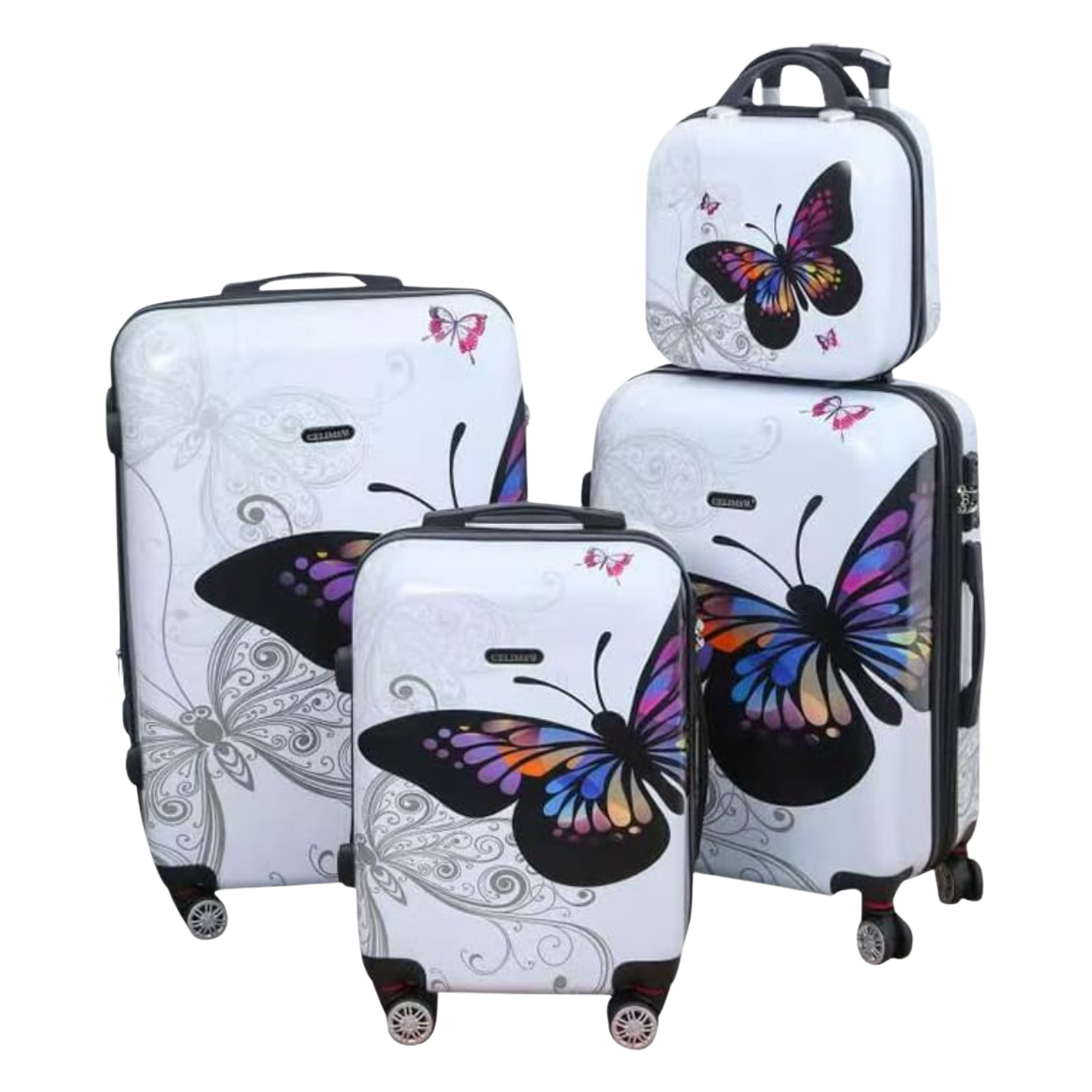 4-Piece Polycarbonate Luggage Set | Cabin Suitcase | Medium Suitcase | Large Suitcase | Vanity Case – White