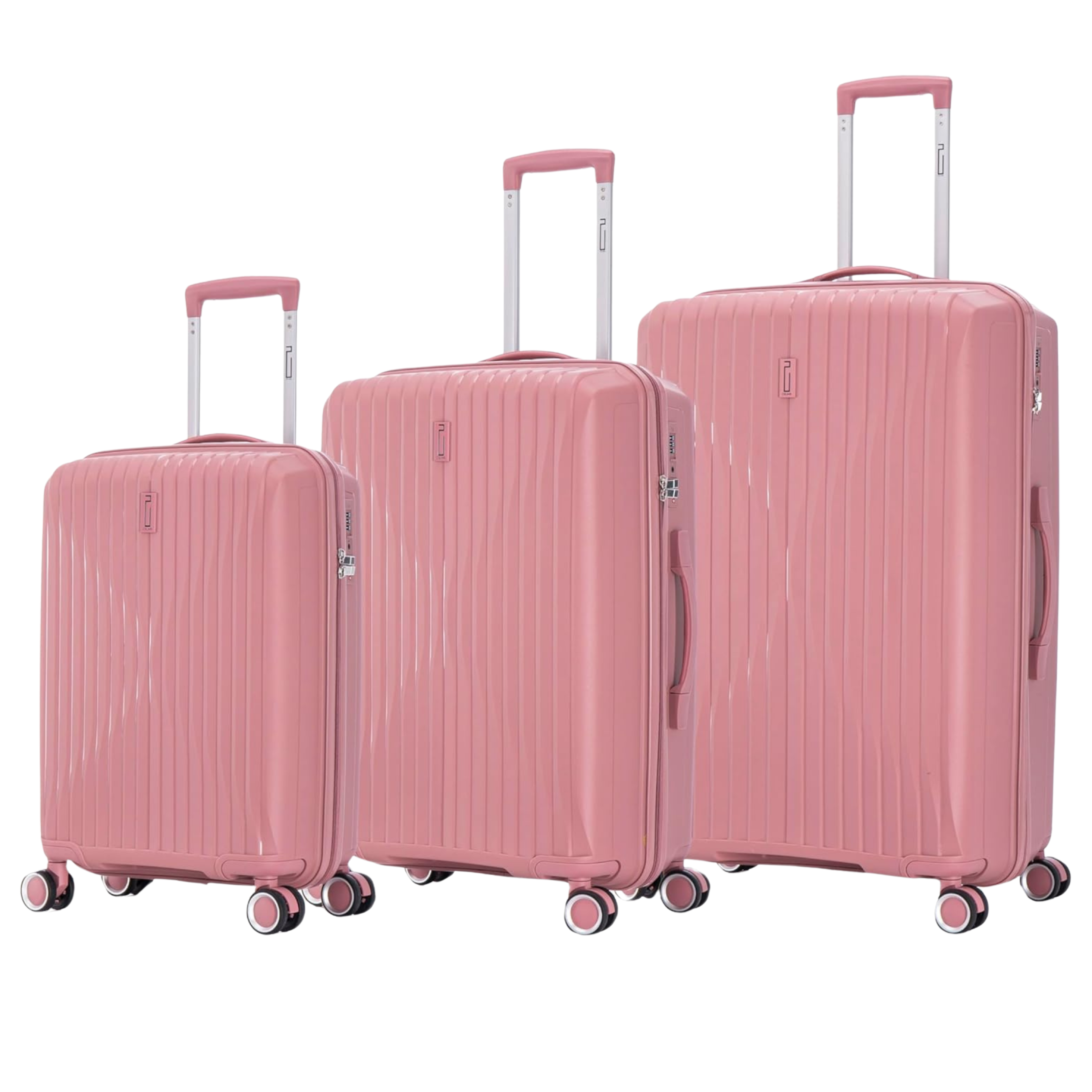 Set Valise 3 pièces En Polypropylène | Valise Cabine | Valise Moyenne | Valise Grande – Rose
