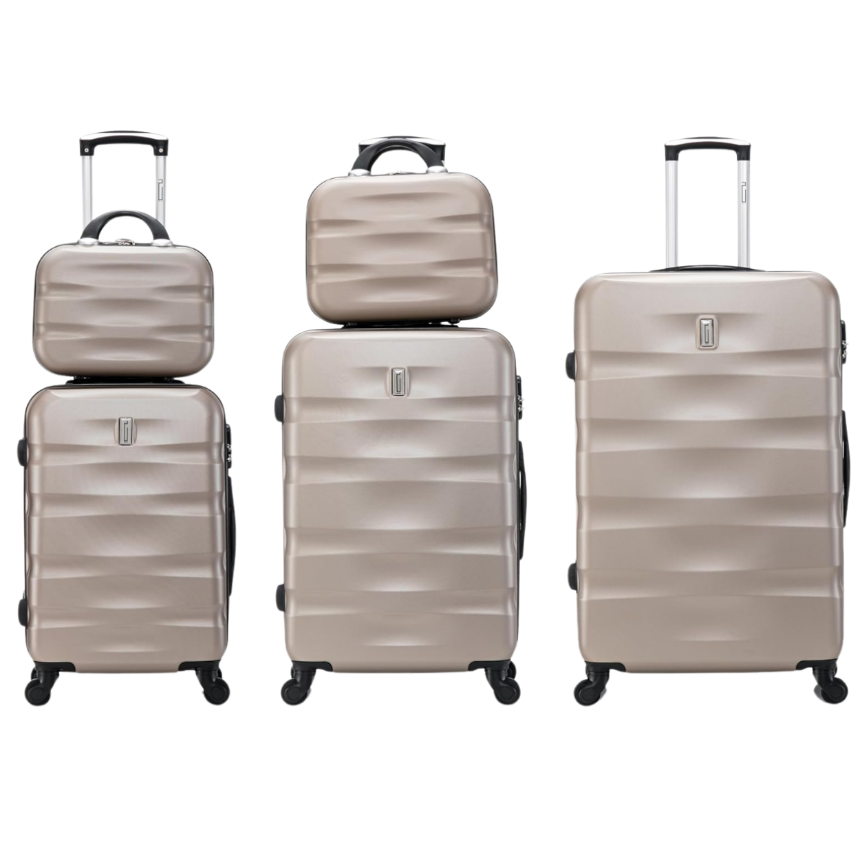 Set Valise 5 pièces AeroWave  | Valise Cabine | Valise Moyenne | Valise Grande | 2x Vanity – Champagne
