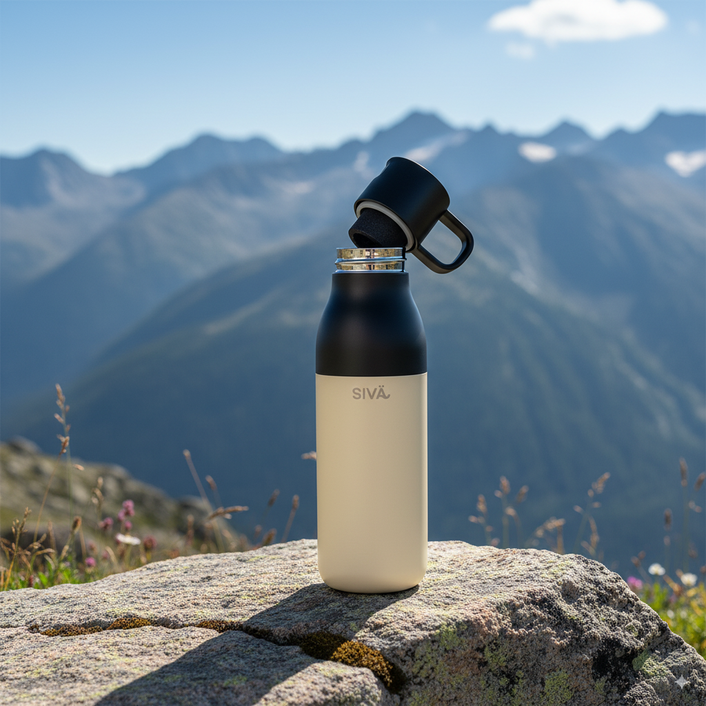 SIVÄ - Borraccia a tenuta stagna e isolata | Borraccia in acciaio inossidabile resistente con filtro al carbone naturale | Borraccia termica | 740 ml | 12 ore di freddo e 8 ore di caldo | Verde 