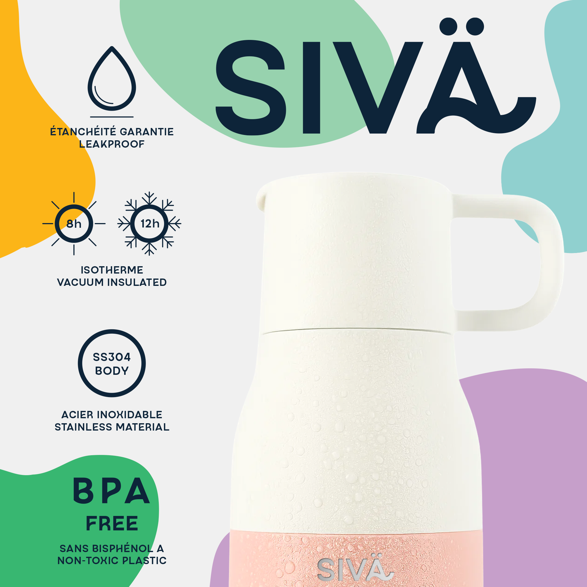 SIVÄ - Borraccia a tenuta stagna e isolata | Borraccia in acciaio inossidabile resistente con filtro al carbone naturale | Borraccia termica | 740 ml | 12 ore di freddo e 8 ore di caldo | Verde 